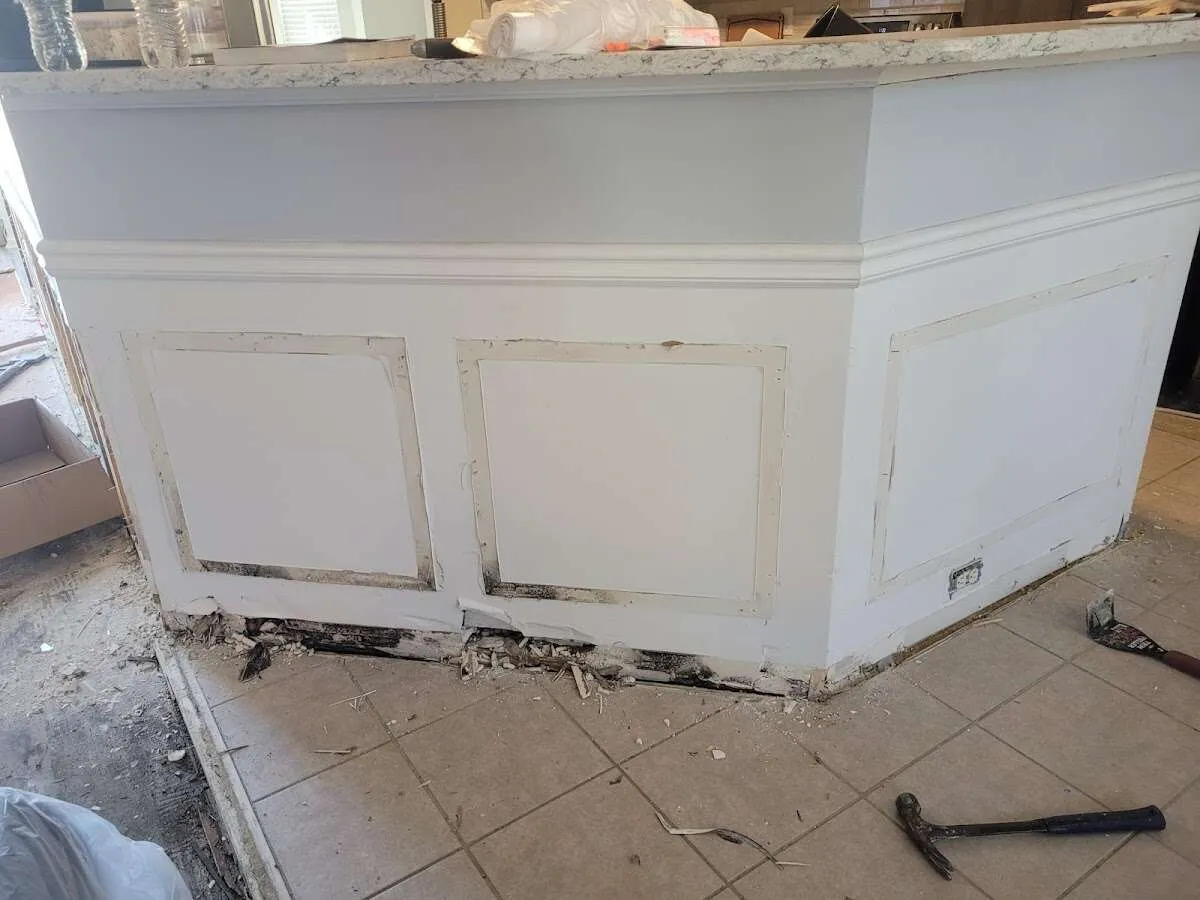 Water damage and mold on kitchen during Storm Damage Restoration in Lincoln
